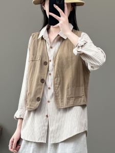 Retro Frock Vest Vest Womens Autumn Small Bandage Dress Waistcoat Casual V-neck All-Matching Sleeveless Vest Top