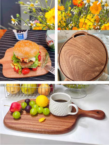 Ebony Wood Cutting Board Fruit Slicer Western Steak Board Solid Wood Home Kitchen Pizza Baking Tray Wood Serving Platter