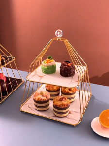 Cake Tray Stand for Party 2 Layers Metal Iron Cake Stand Wedding Cake Plate Stand Cake Display Stand Food Display Tray Birthday Party Decoration for Wedding Birthday Party Kitchen