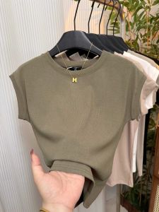 QIAOCHENXIAN | Short Sleeve Flying Sleeve T Shirt Women Plus Size Round Neck Solid Color Underwear Top