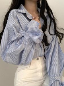 French Stripe Shirt Womens Spring Autumn New Design Sensation Small Crowd Loose Simple Casual Shirt Delicate Top