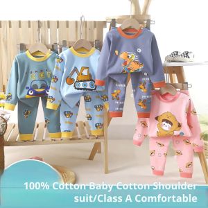 Lilbeau 3mos-4yo Baby Kids Cartoon Print Long Sleeve Pajama Set - Soft Stretchy Cotton Sleepwear Breathable & Non-Irritating for Summer Indoor Outfit Comfort Sleepwear C400