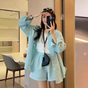 Salt Series Long Sleeve Sun Protection Shirt Set Womens Summer New Loose Short Two-Piece Set Fashionable Casual Wear