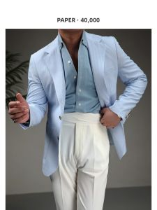 Striped Bubble Cloth Single-breasted Napoli Style Business Casual Suit Jacket