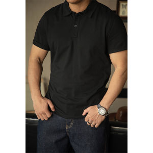 Retro American Workwear Short Sleeve Polo Shirt Male Neck Buttoned Reinforced Cotton Pure Color Summer Light Maturity