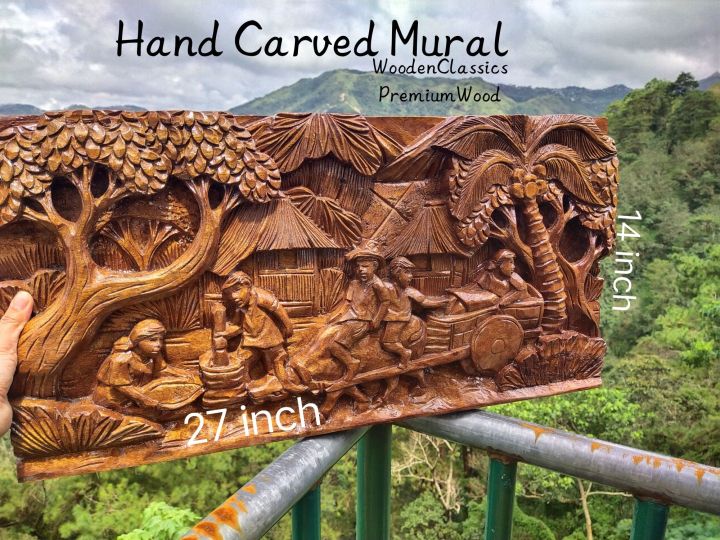 HAND CARVED MURAL (bayanihan, tinikling)Wall dacor display, detailed