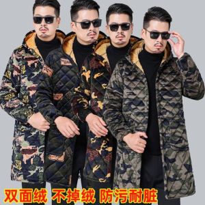 Overclothes Adult Female Mens Winter Thickened Velvet Padded Thermal Long Sleeve Apron Hooded Male Protective Clothing Coat Overalls