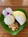ปลาป่นแห้ง พร้อมทานกับข้าวเหนียวมูน หรือแตงโม ผลไม้. 