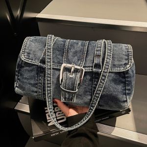FQ1 Wear Resistant Denim Shoulder Bag For Women Advanced Buckle Flip Cover Baguette Bag QF1