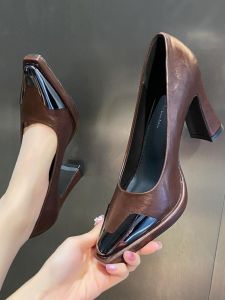 Comfortable Metal Heel Womens Fashion Single Shoes Chunky Work Shoes Spring 2025 Sharp Pointed Toe High Heels Soft Leather