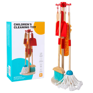 Montessori Wooden Cleaning Set Toy Broom Mop Set Little Boy Girl Simulated Childrens Cleaning Tool Exercise Self-care Ability