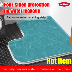 PORMA Shower Door Dam Water Stopper Silicone Bathroom Water Stopper Shower Threshold Water Barrier Nonslip Dry And Wet Separation Suitable for Kitchen and Bathroom