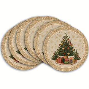VIKAMA 4/6PC Thảm Trải Bàn Lễ Hội Đôi Theo Chủ Đề Cây Thông Noel Mùa Thu Vàng Chất Liệu Polyester Không Dệt Trang Trí Bàn Ăn Và Phụ Kiện Cho Bữa Tiệc