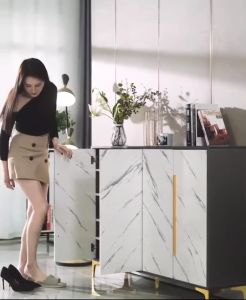 ชั้นวางรองเท้า ตู้เก็บ ลายหินอ่อน ชั้นวางชั้น ขาตู้ยกสูง บานประตู้ปิด-ปิด กันฝุ่น