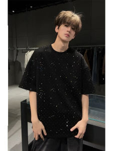 Black Cotton Mens T-Shirt Shoulder Width Regular Loose Short Sleeve Summer Casual Comfortable Fashionable round Neck Top