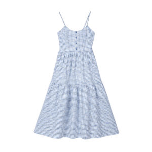 Homecore | Spring Blue Check Long Dress Stylish Outfit