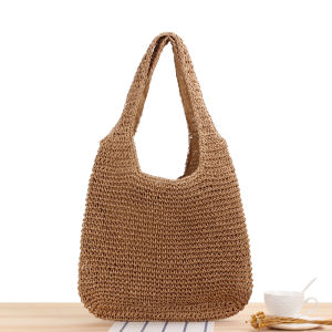 Handmade Hook Needle Woven Shoulder Bag Casual Large Capacity Beach Ladies Bag Soft Cotton Lining Zipper Closure Shopping Bag Shape
