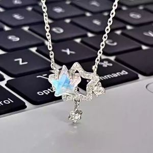 Fashionable Twin Stars Necklace Non-Titanium Steel White Enhancing Sparkling Diamond Lightweight Luxury Design Lockbone Chain