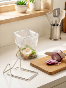 onlycook | Foldable Camp Table Stainless Steel Trash Rack