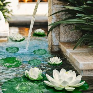5/7pcs Artificial Lotus Realistic Water Floating Foam Lotus Fake Water Lily Leaves Home Garden Yard Pond Home Decor