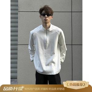 Áo Thun Nam Cổ Đứng Tay Dài Khóa Kéo Bên Trong Áo Thun Nam Mùa Thu Phong Cách Mỹ Áo Hoodie Giải Thể Áo Thun Cotton Thường Ngày