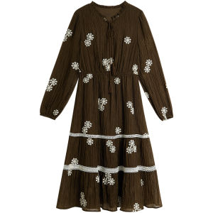 INMAN | Retro Color Block Embroidered Border Dress Loose Lazy Design