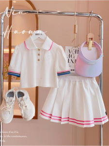 Bộ Váy Xếp Ly Thời Trang Cho Bé Gái Mùa Hè Phong Cách Đại Học Bộ Đồ Trẻ Em Chất Liệu Cotton Pha Trộn Thường Ngày Cho Bé Gái