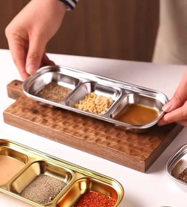 DXL Korean Barbecue Dipping Saucer Stainless Steel Condiment Dish Soy Sauce Vinegar Dish Hot Pot Dipping Sauce Condiment Dish