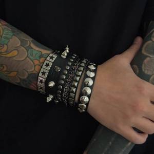 Ingemark | 3Pcs/Set Hip Hop Spike Rivets PU Leather Bracelet for Men 2026 New Trend Goth Wristband Bangle Grunge Jewelry Steampunk
