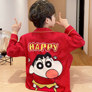 SHAPRA | Cotton Long Sleeve Red Cartoon Boys Pajama Set