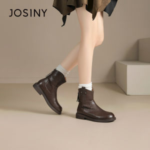 Josiny | Warm Lined Brown Coarse Heel Short Boots for Women