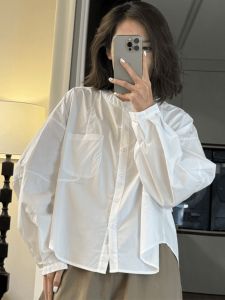 Slim Fit Long Sleeve White Shirt Womens Autumn Thin New Style Casual Fashion plus Size Open Cardigan Top Polyester Fiber