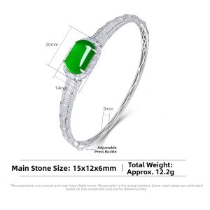AILEQ | 925 Silver Inlaid Natural Chalcedony Bamboo Motif Bracelet