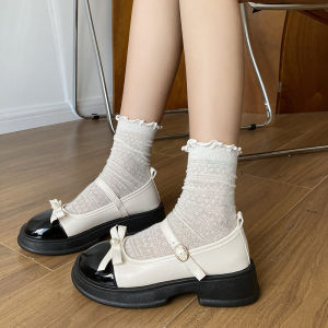 Giày Đế Dày Mary Janes Phong Cách Anh Cạp Nhật Bản Cho Nữ Giày Đơn Cổ Điển Có Nơ Đế Cao Su Mùa Hè 2024