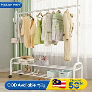 Clothes Rack Double Layer Strong Steel Structure Laundry Rack Hanging Organizer / Mulig Rack / Hanger Baju With Wheel (Lockable)