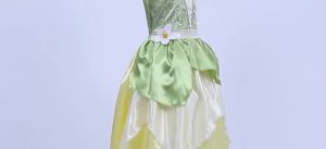 Tiana Costume Girl Green Princess Dress with Fairy Wings Crown Wand for Girls Stage Performance Halloween Cosplay