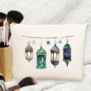 Aesthetic Eid Mubarak Makeup Bag Ramadan Gift Lantern Printed Travel Toiletry Bag for Women Stylish and Convenient Cosmetic Bag