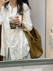 YAOMUHUA | Retro Lace Embroidery Loose Slimming Shirt