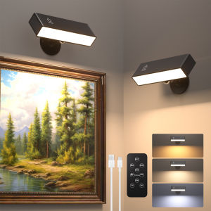 Rechargeable Wall Sconces with Remote 3 Color Temperatures Rotatable LED Wall Bedside Lamp Portable Reading Light Mirror Lamp