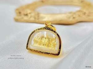 จี้เทพเจ้าฮก ลก ซิ่ว เลี่ยมกรอบหุ้มทองคำแท้หนาพิเศษเกรดพรีเมี่ยม(เทพเจ้าแห่งความเป็นมงคล)