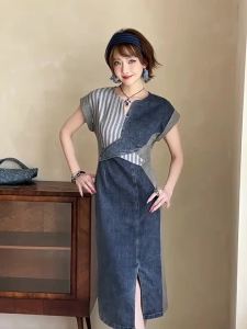Attractive Pseudo Two-piece Denim Dress
