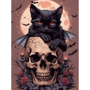 500/1000/1200/2000PCS Jigsaw Puzzle Mysterious Dark Black Cat Skull Gothic Fantasy Art For Adults Perfect Gift For Halloween