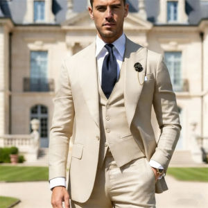 Luxury Classic Mens Suits 3 Pcs Fashion Formal Groom Suit Slim Fit Bespoke Office Event Mens Suit Jacket+Vest+Pant