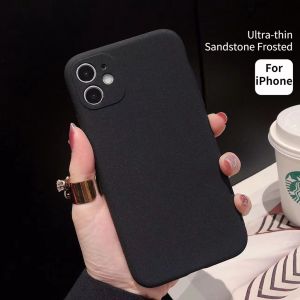 สำหรับ iPhone 7 8 SE 7 8 Plus X XS Max 11 12 13 14 14 15 Pro Max บางเฉียบสีทึบอ่อนหินทรายฝ้า TPU เคสโทรศัพท์ฝาหลังกันลื่น