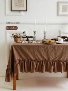 French Country Lace Hem Linen Tablecloth
