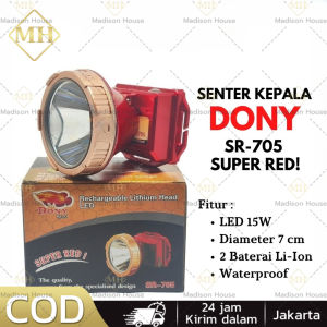 Senter Kepala Dony Sr-705 Super Red! | Q-Led 15W | Super Terang | 3 Mode | Cahaya Putih Dan Kuning