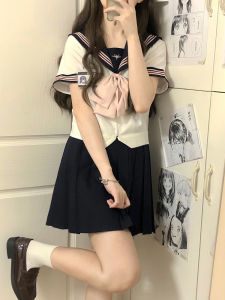Autumn Pomelo Language Original Short Sleeve Japanese Style Sailor Suit Womens Fashion Set for 18-25 Year Olds