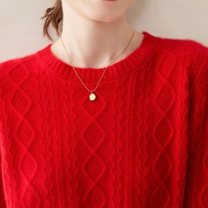 เสื้อสเวตเตอร์ถักคอวีสีแดง 100% เส้นด้ายขนแกะ ทรงเข้ารูป แขนยาว ปกติ ฤดูใบไม้ร่วง ฤดูหนาว เสื้อชั้นใน เสื้อผ้าทำงาน เสื้อผ้าทำงาน