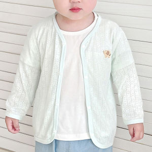 Baby Sun Protection Clothes Summer Thin Cardigan Top Boys Girls Childrens Air Conditioning Outerwear Breathable V-Neck Long Sleeve