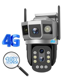 12MP 4G Three Screen IP Camera 10X Optical Zoom Outdoor PTZ Auto Tracking Waterproof Home CCTV Security Protection Cameras